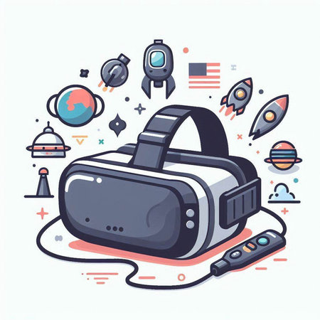 Virtual reality headset. Future technology. Vector illustration in thin line styleのイラスト素材