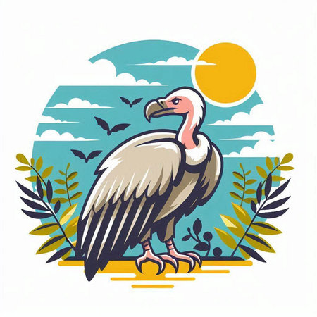 Griffon vulture in the garden. Vector illustration on white background.のイラスト素材