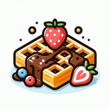 Belgian waffles with strawberries and cherries. Vector illustration.のイラスト素材