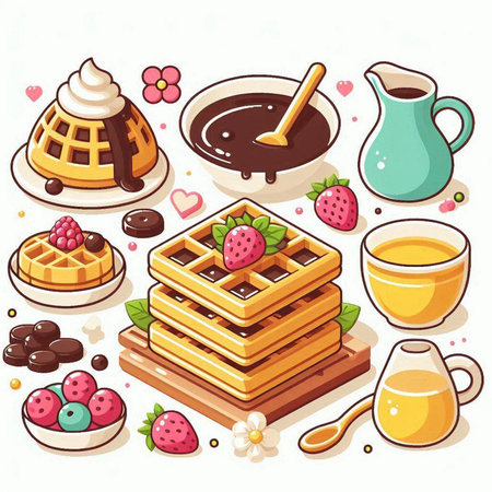 Coffee and sweets. Vector illustration of a set of sweet desserts.のイラスト素材