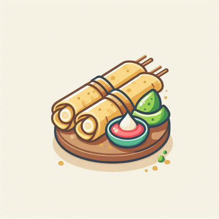 Illustration of a sushi roll on a wooden plate, vector illustrationのイラスト素材