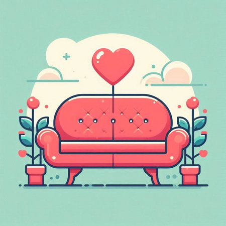 Sofa with a heart. Vector illustration in flat style.のイラスト素材