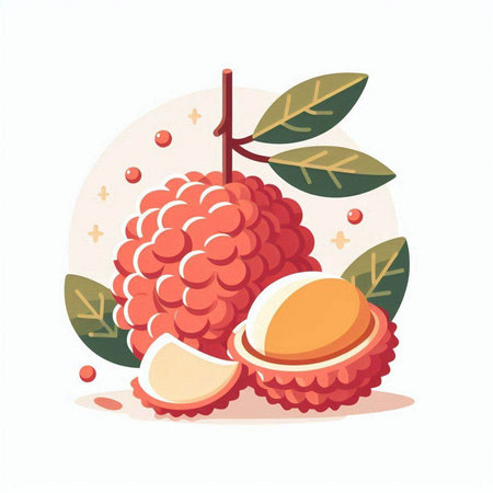 Lychee fruit vector illustration. Fresh juicy lychee isolated on white background.のイラスト素材