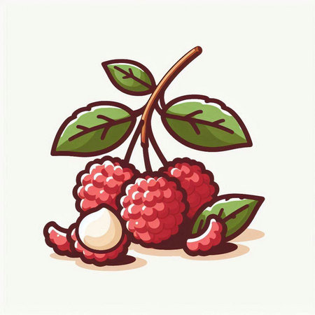 Raspberry fruit with leaves. Vector illustration isolated on white background.のイラスト素材