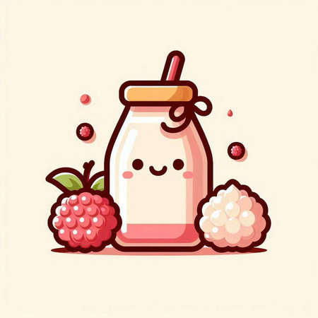 Raspberry smoothie in glass jar, cartoon style vector illustration.のイラスト素材