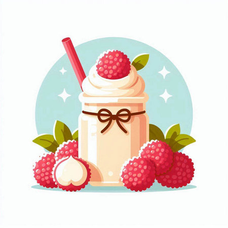 Strawberry milkshake with raspberries. Vector illustration.のイラスト素材