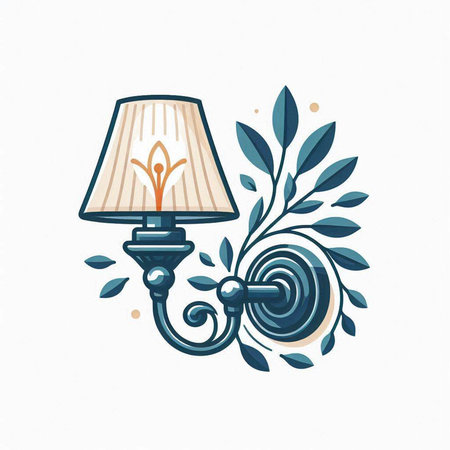 Hand drawn vector illustration of a wall lamp with a floral ornament.のイラスト素材