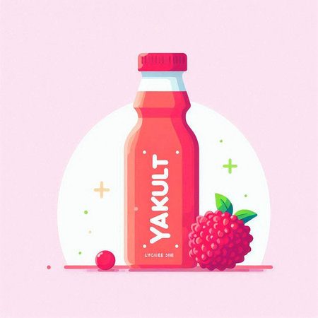 Raspberry juice in a bottle. Vector illustration of a flat design.のイラスト素材