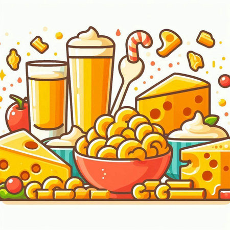 Vector illustration of food and drink in cartoon style on white background.のイラスト素材