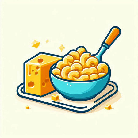 Illustration of a bowl of macaroni and cheese with a spoonのイラスト素材