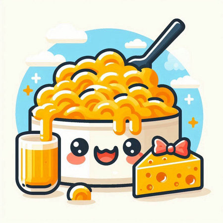 Illustration of a bowl of macaroni and a glass of juiceのイラスト素材