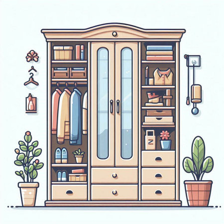 Closet with wardrobe. Vector illustration in a flat style.のイラスト素材