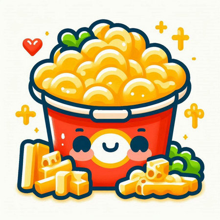 Cute cartoon yellow bucket of macaroni. Vector illustration.のイラスト素材