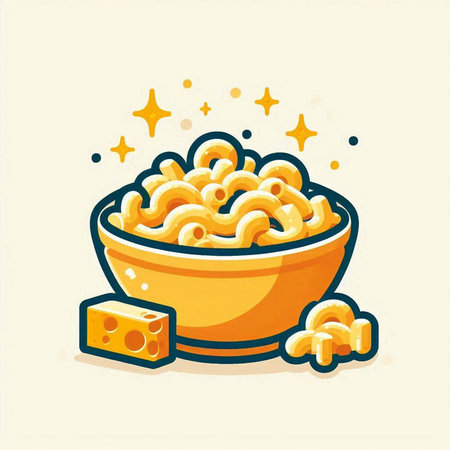 Bowl of macaroni, cheese and crackers. Vector illustration.のイラスト素材