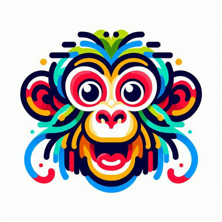 Colorful monkey face on white background, vector illustration. Vector illustration.のイラスト素材