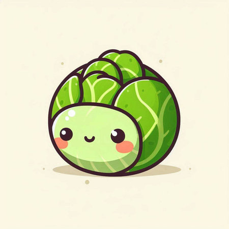 Cute cabbage cartoon vector illustration. Cute vegetable character design.のイラスト素材
