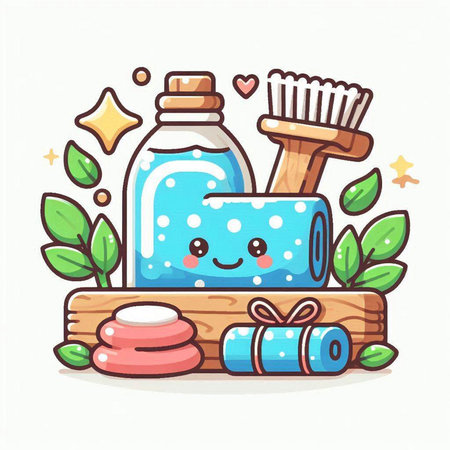 Cute hand drawn bath and spa set. Vector cartoon illustration.のイラスト素材