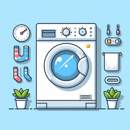 Washing machine and household appliances. Vector illustration in line style.のイラスト素材