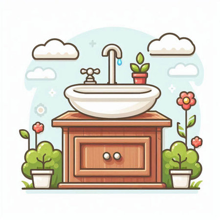 Illustration of a washbasin in a modern flat style.のイラスト素材