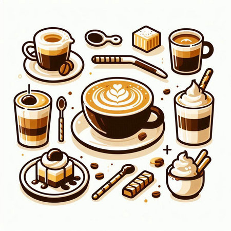 Coffee icon set in isometric 3d style. Vector illustration.のイラスト素材