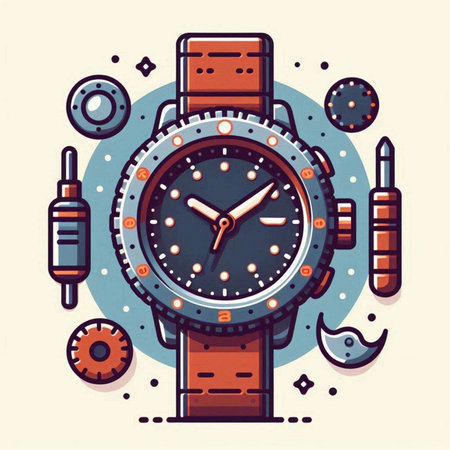 Wristwatch and tools in line art style. Vector illustration.のイラスト素材