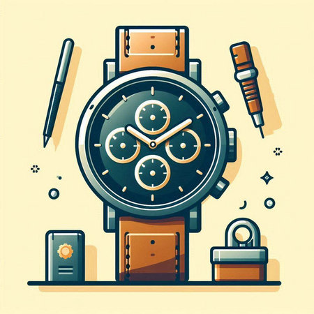 Vector illustration of wristwatch. Vintage style hand watch in flat design.のイラスト素材