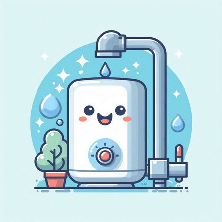 Vector illustration of a cute water boiler character in a flat style.のイラスト素材