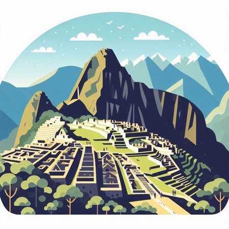 Vector illustration of the ancient city of Ollantaytamboのイラスト素材