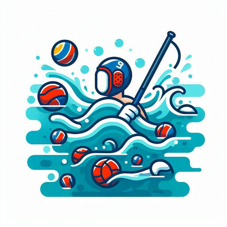 Water polo player with the ball on the water. Vector illustrationのイラスト素材