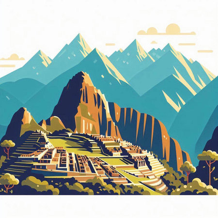 Mountain landscape with ancient city. Vector illustration for your design.のイラスト素材