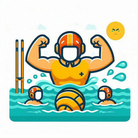 Water polo player on the water. Vector illustration in flat styleのイラスト素材
