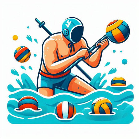 Water polo player vector illustration. Water polo player in action.のイラスト素材