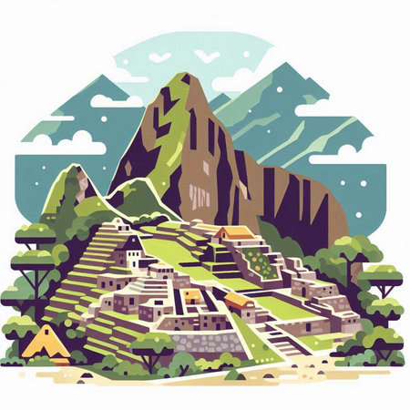 Machu Picchu, Peru, South America. Hand drawn vector illustrationのイラスト素材