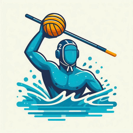 Water polo player with ball and racket in water vector illustration.のイラスト素材