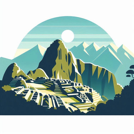 Mountain landscape. Vector illustration in retro style. Template for your designのイラスト素材