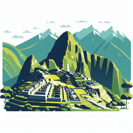 Mountain landscape with a view of the city. Vector illustration.のイラスト素材