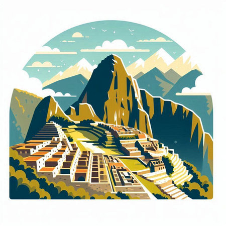 Landscape of the mountain village. Vector illustration for your design.のイラスト素材