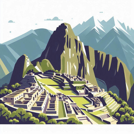 Machu Picchu, Peru, South America. Vector illustration.のイラスト素材
