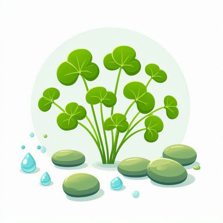 Water drops and green leaves. Vector illustration for your design. Eps10のイラスト素材