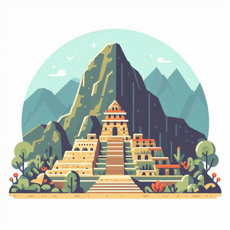 Mongolian pyramids. Vector illustration in flat style.のイラスト素材