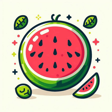Vector illustration of watermelon in flat line style. Hand drawn watermelon icon on white background.のイラスト素材