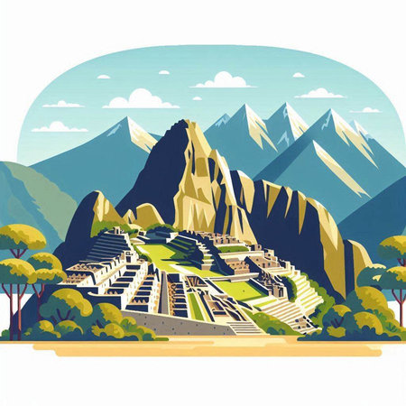 Ancient city of Machu Picchu. Peru. Vector illustration.のイラスト素材