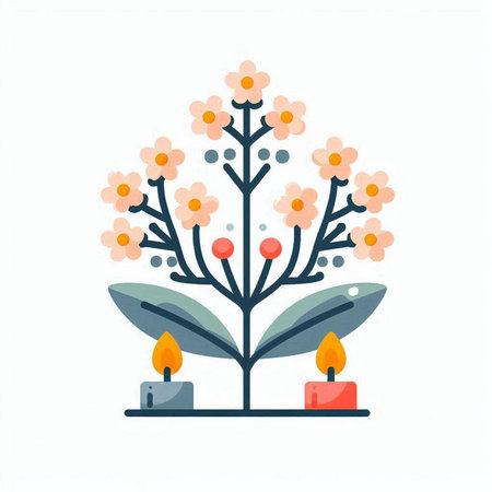 Flower and candle icon. Flat vector illustration on white background.のイラスト素材