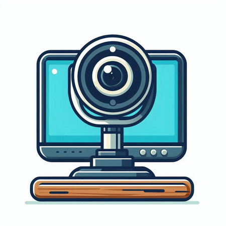 Vector illustration of a video camera on a computer monitor. Isolated on white background.のイラスト素材