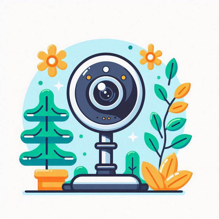 Flat design modern vector illustration concept of web camera and nature.のイラスト素材