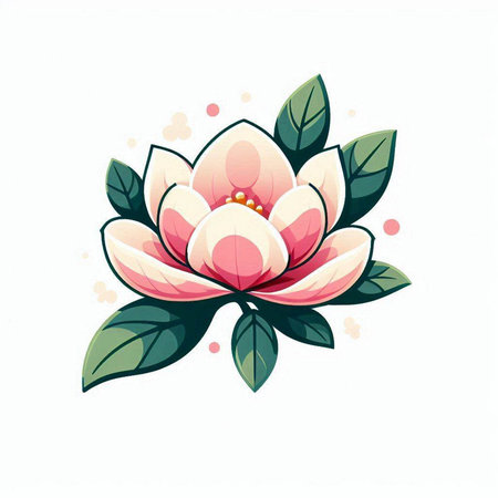 Beautiful pink magnolia flower on white background. Vector illustration.のイラスト素材