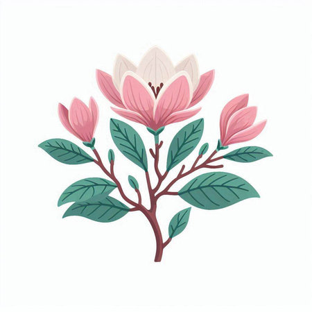 beautiful magnolia flowers with leafs isolated icon vector illustration designのイラスト素材