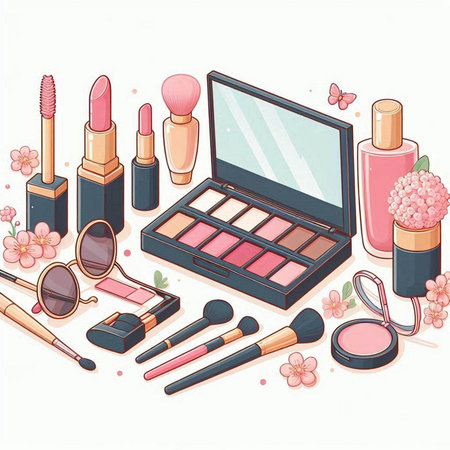Vector illustration of make up and cosmetics. Cosmetics and flowers.のイラスト素材