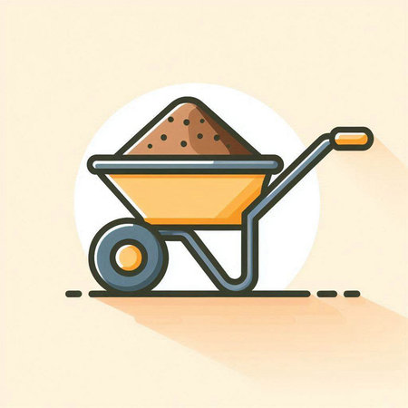 Wheelbarrow with soil icon. Vector illustration in flat style.のイラスト素材