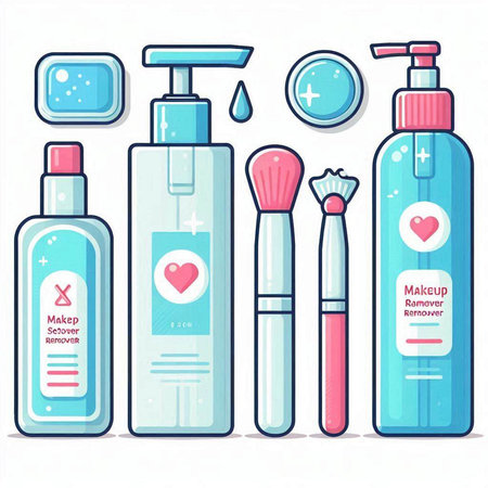 Cosmetic set with cream, gel, lotion, shampoo, shower gel, face cream, liquid soap. Vector illustrationのイラスト素材
